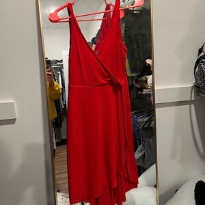 Express One-Shoulder Red Wrap Dress